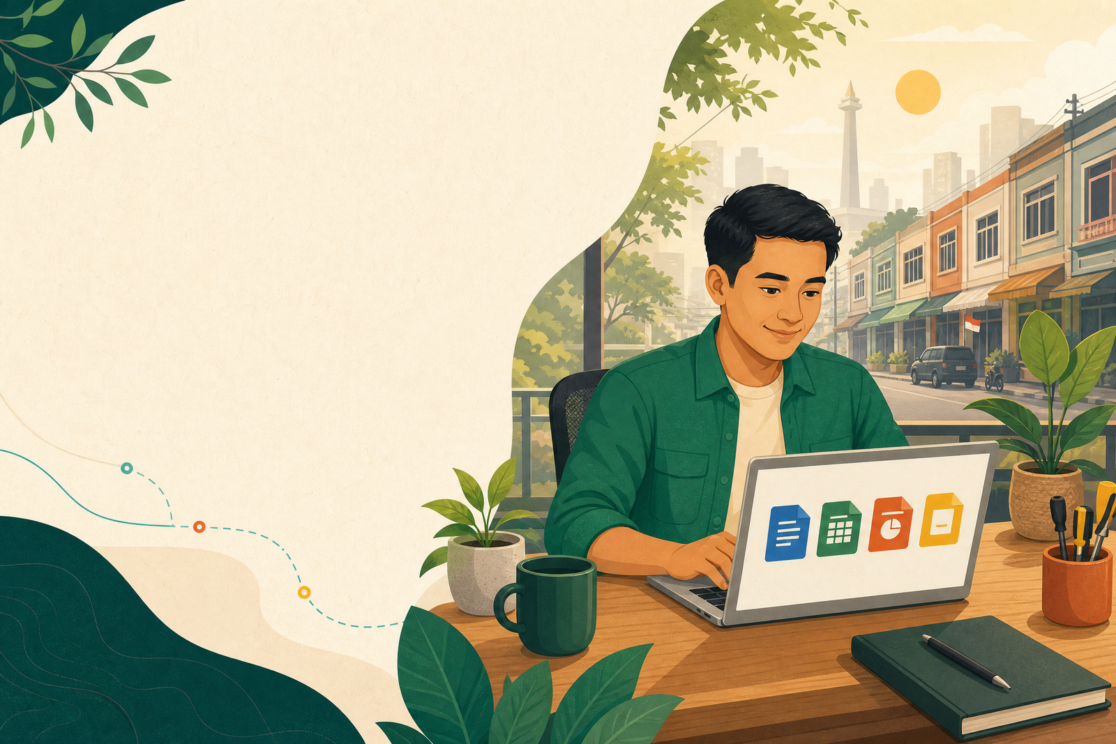 Teknisi membantu pemasangan Microsoft Office di laptop